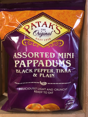 Patak’s Assorted Mini Pappadums Black Pepper, Tikka & Plain 75g
