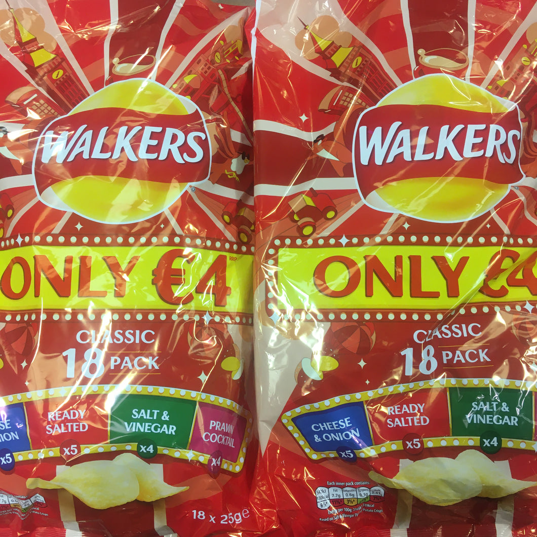 36x Walkers Classic Variety Crisps (2 Packs of 18x25g)