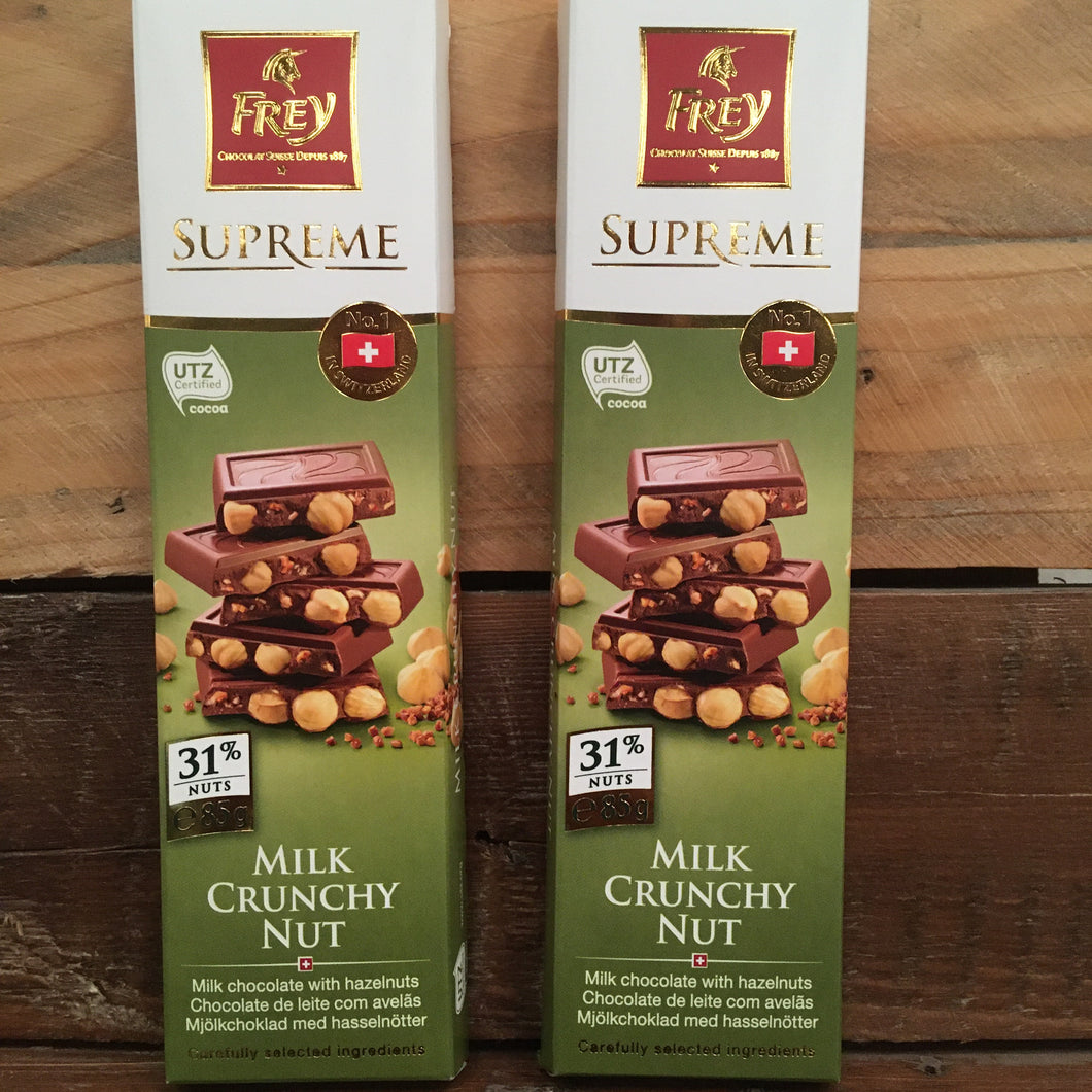 2x Frey Supreme Milk Crunchy Nut Swiss Chocolate (2x85g)