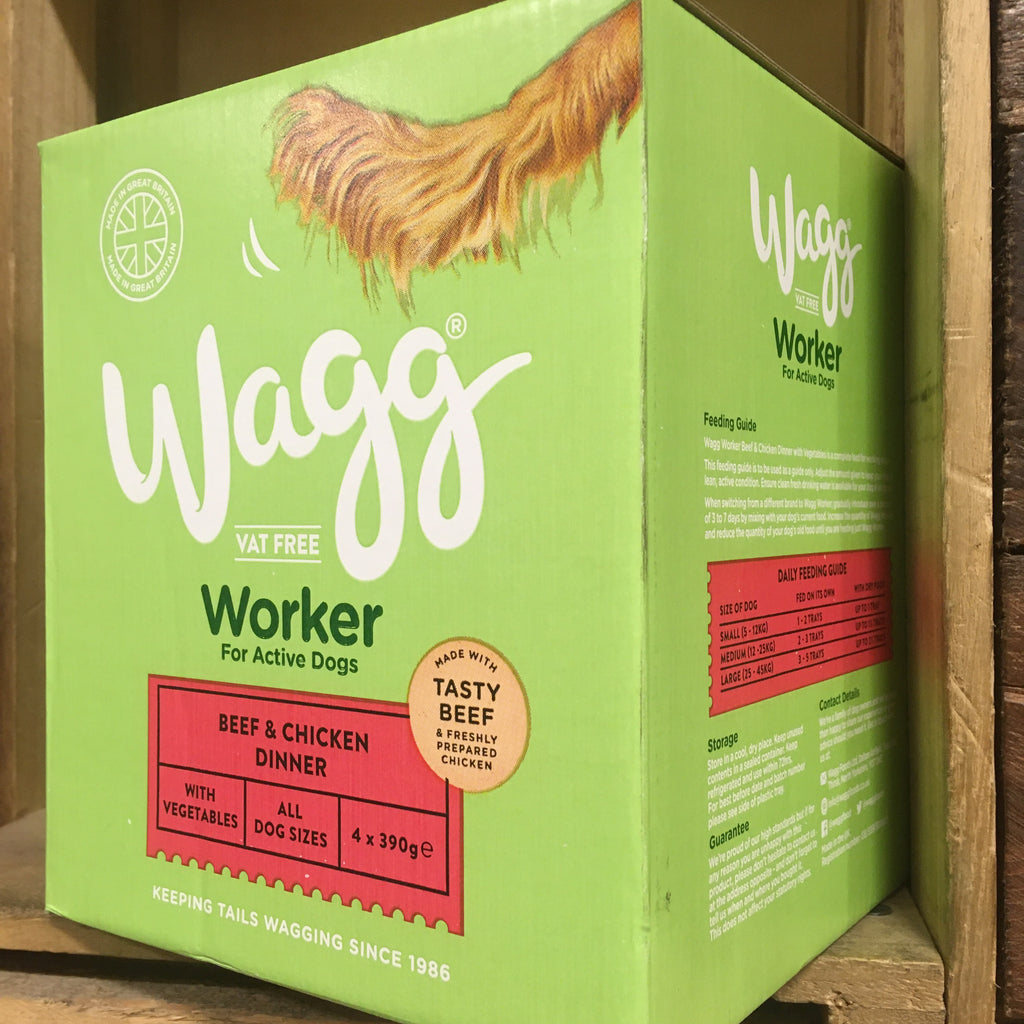 4x Wagg Beef & Chicken Working Wet Dog Food Trays (1 Box of 4x390g Tra ...