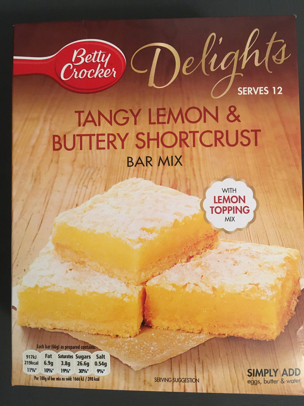 Betty Crocker Delights Tangy Lemon & Buttery Shortcrust Bar Mix 510g (Damaged Box)
