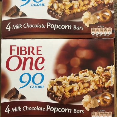 16x Fibre One 90 Calorie Milk Chocolate Popcorn Bars (4 Packs of 4x21g)