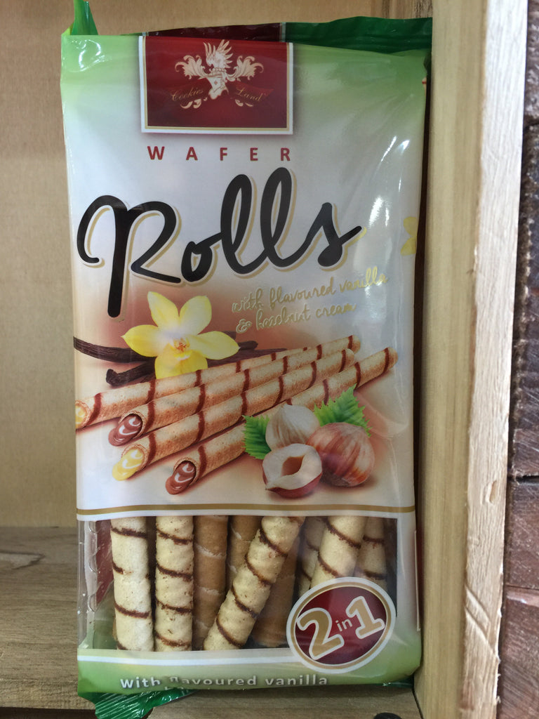 Premium Quality Vanilla and Hazelnut Wafer Rolls 160g & Low Price Foods Ltd