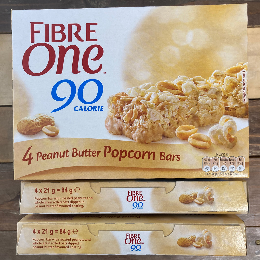 12x Fibre One 90 Calorie Peanut Butter Popcorn Bars (3 Packs of 4x21g)