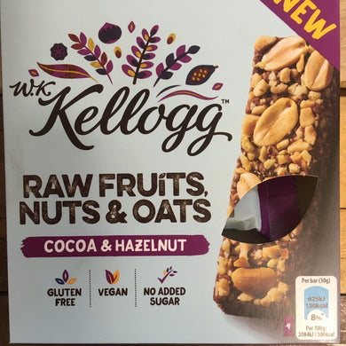 16x Kellogg's Raw Fruits, Nuts & Oats Bars, Cocoa & Hazelnut (4 Packs of 4x30g)