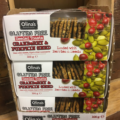 12x Olina's Bakehouse Seeded Toasts Gluten Free Cranberry and Pumpkin Seed (12x100g)