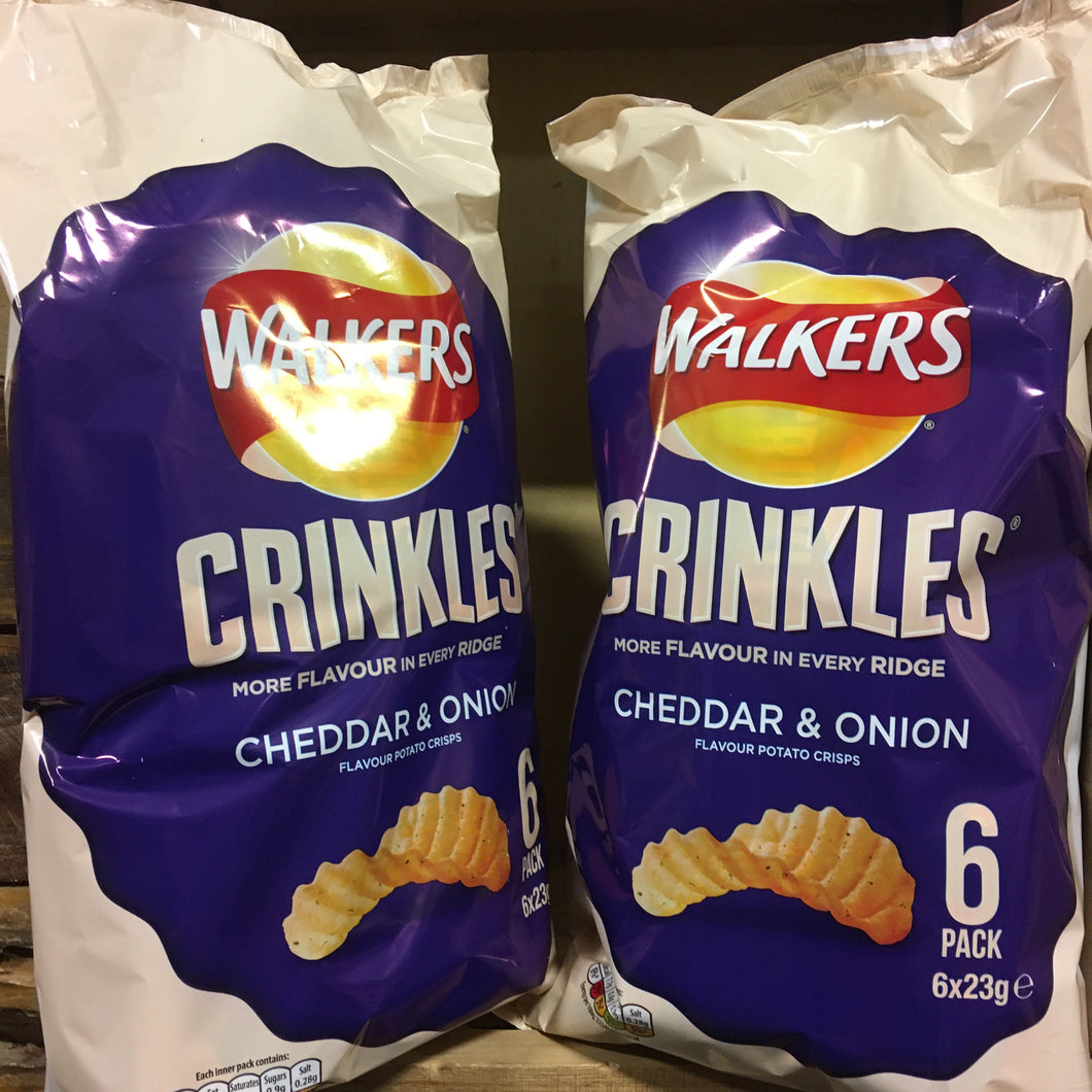 12x Walkers Crinkles Cheddar & Onion Crisps (2 Packs of 6x23g)