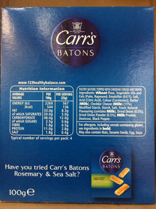 Carrs Cheddar And Onion Batons 100g
