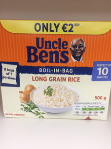 Uncle Bens Boil-in-Bag Long Grain Rice 8x Bags 500g