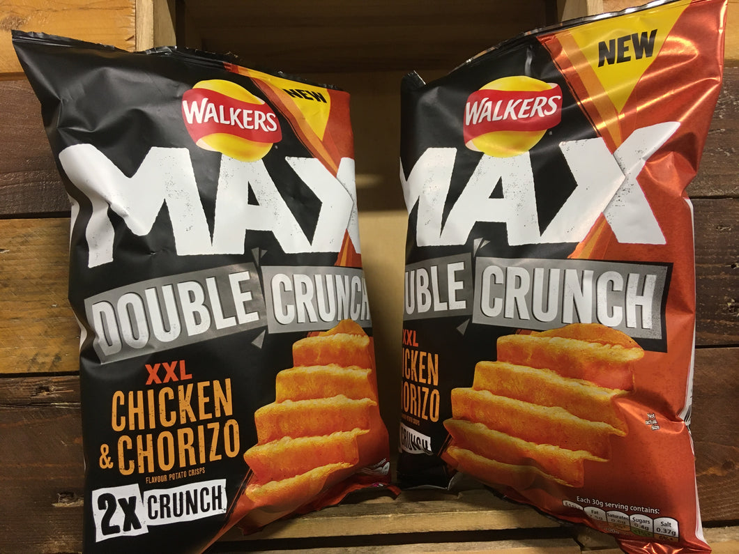 4x Walkers Max Double Crunch XXL Chicken & Chorizo Share Bags (4x140g)