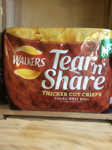 Walkers Tear 'n' Share Sticky BBQ Ribs Flavour Crisps Box of 6