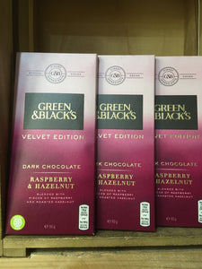 4x Green & Black's Velvet Dark Chocolate with Raspberry & Hazelnut (4x90g)