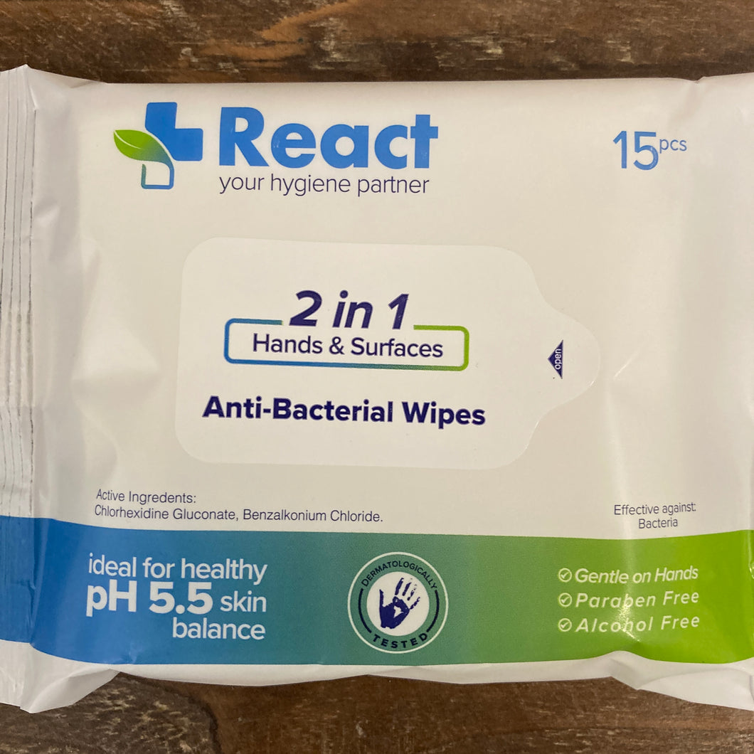 React Antibacterial Hand & Surface Travel Packs
