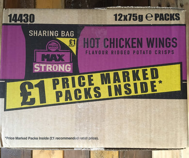 12x Walkers Max Strong Hot Chicken Wings Crisps (12x75g)