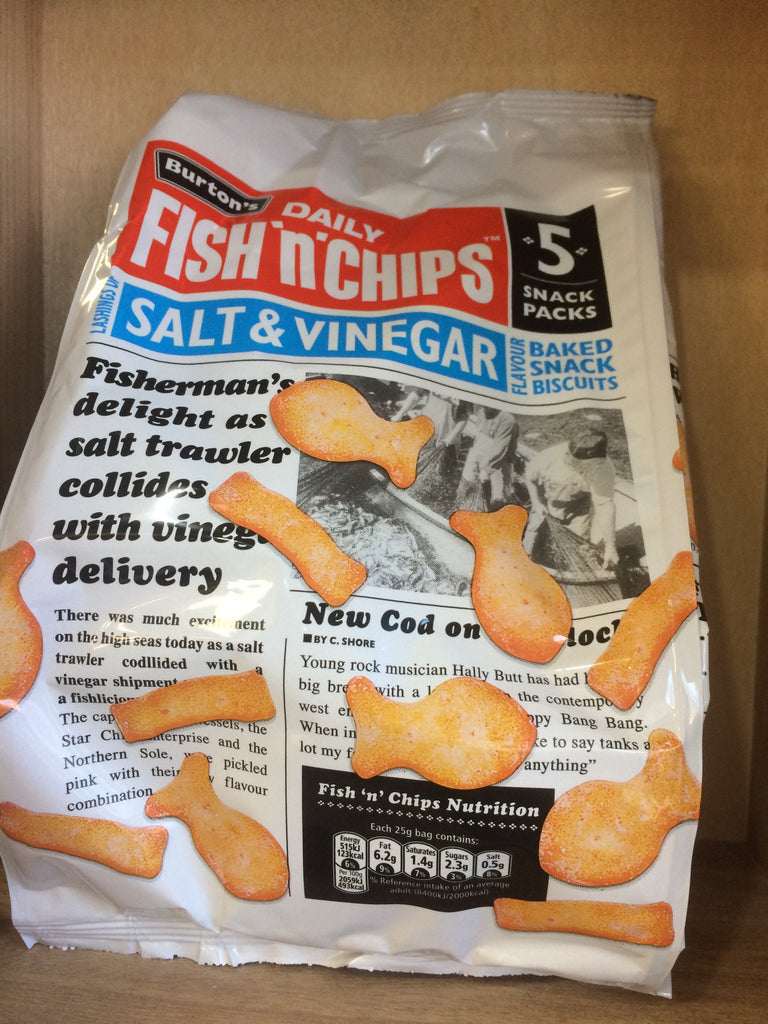 Burton's Fish & Chips Salt & Vinegar 25g x 5 pack & Low Price Foods Ltd