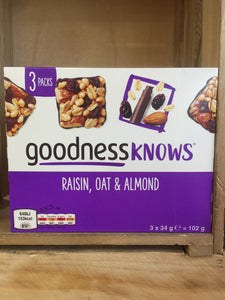 Goodnessknows Raisin, Oat & Almond Bars 3 Pack 3x34g (102g)