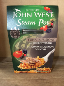 John West Steam Pot Tuna Infusions Mixed Peppercorn, Tomato & Black Olive Couscous 150g